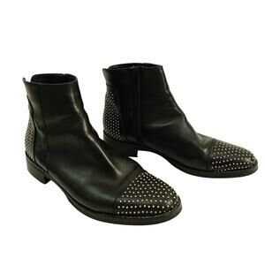 Stelle Monelle Women Studded Ankle Boots Round Toe Italian Leather Black Size 38